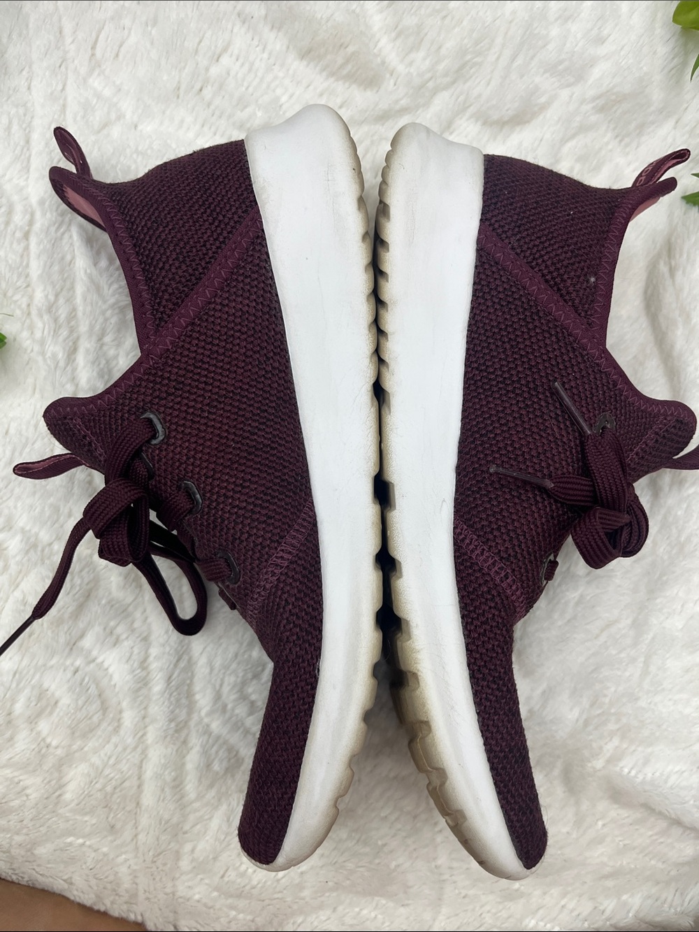 adidas Women’s Burgundy Knit Sneakers with White Sole - Picture 4 of 4